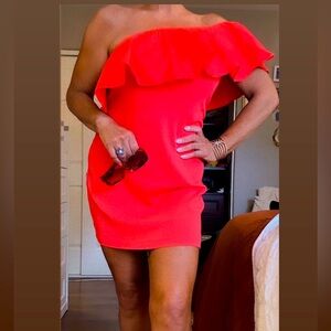 A New Day One Shoulder Ruffle Sleeve  Coral Sundress Womens Small